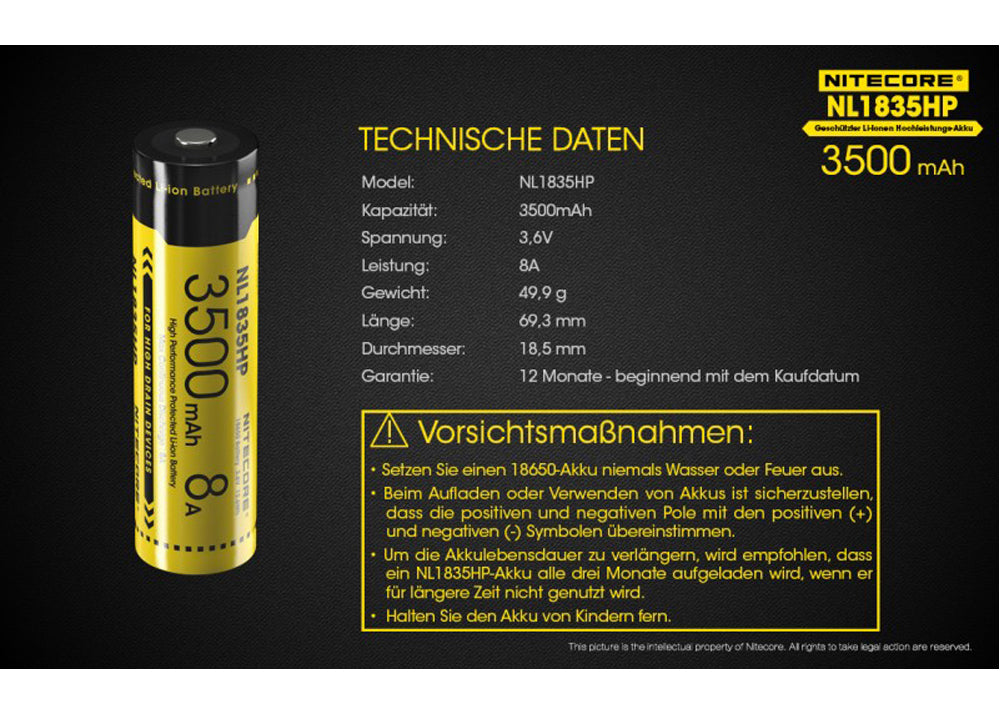 Nitecore Li-Ion Akku 18650 - 3500mAh - NL1835HP