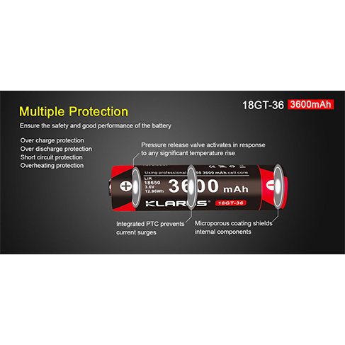 Klarus 18650, 18GT-36 Lithium Ionen Akku