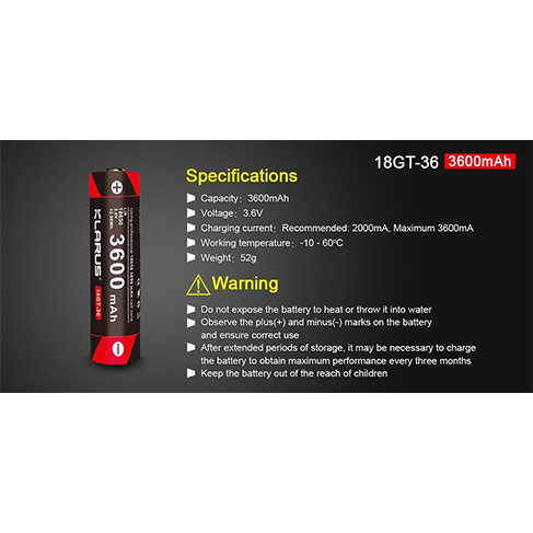 Klarus 18650, 18GT-36 Lithium Ionen Akku