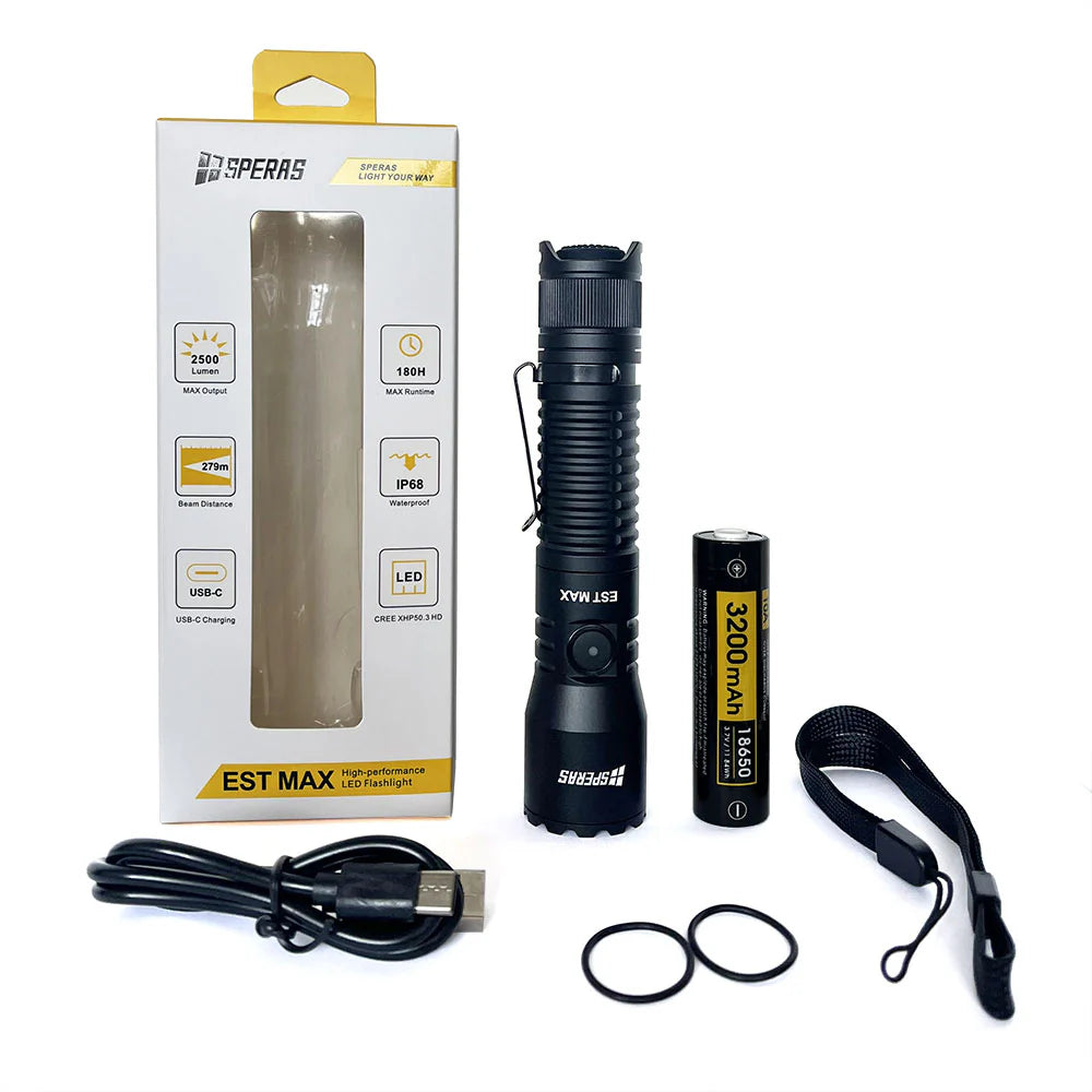 SPERAS EST MAX 2500lm 279m Professional Tactical Police Flashlight