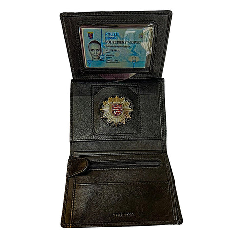 Leder-Ausweismappe schwarz – 3-teilig, mit Stern- oder Markenhalter