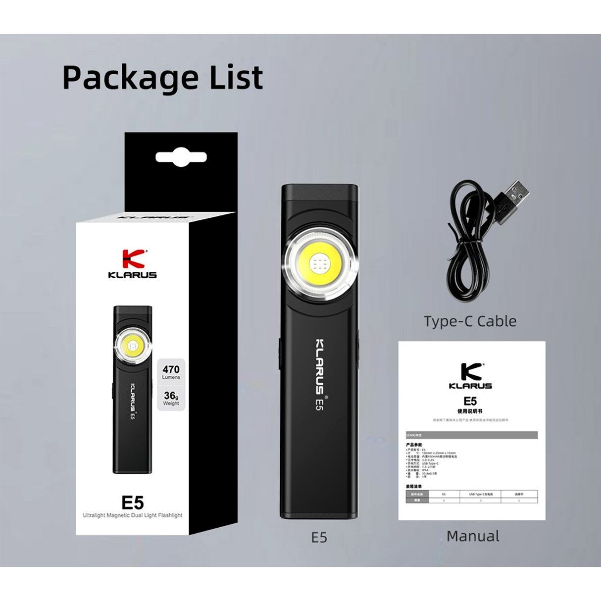 KLARUS E5 Multifunktions - EDC Lampe - Schwarz