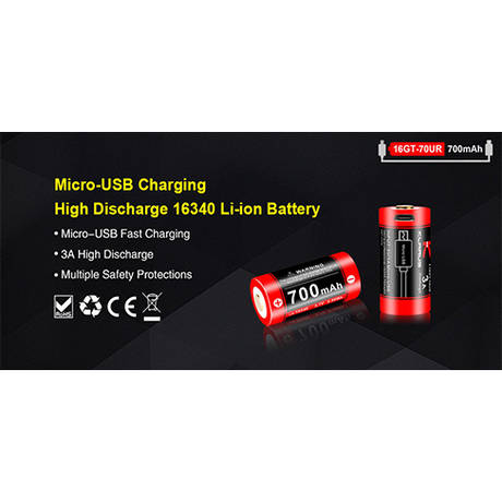 Klarus 16GT-70UR, lithium battery (16340)