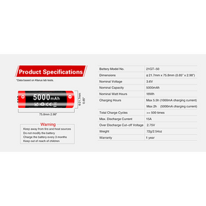 Klarus 21700 lithium battery, 21GT-50, 5000mAh