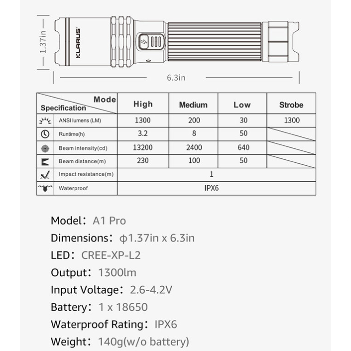 Klarus A1 Pro Taschenlampe