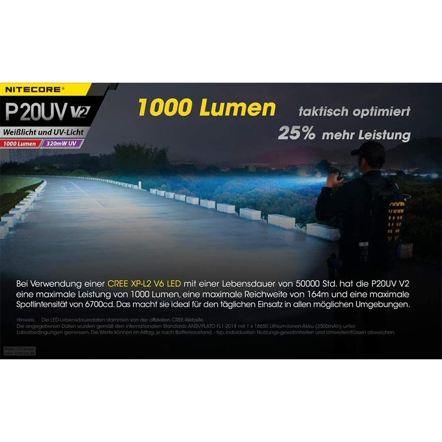 Nitecore P20UV V2 1000 Lumen + UV-Licht