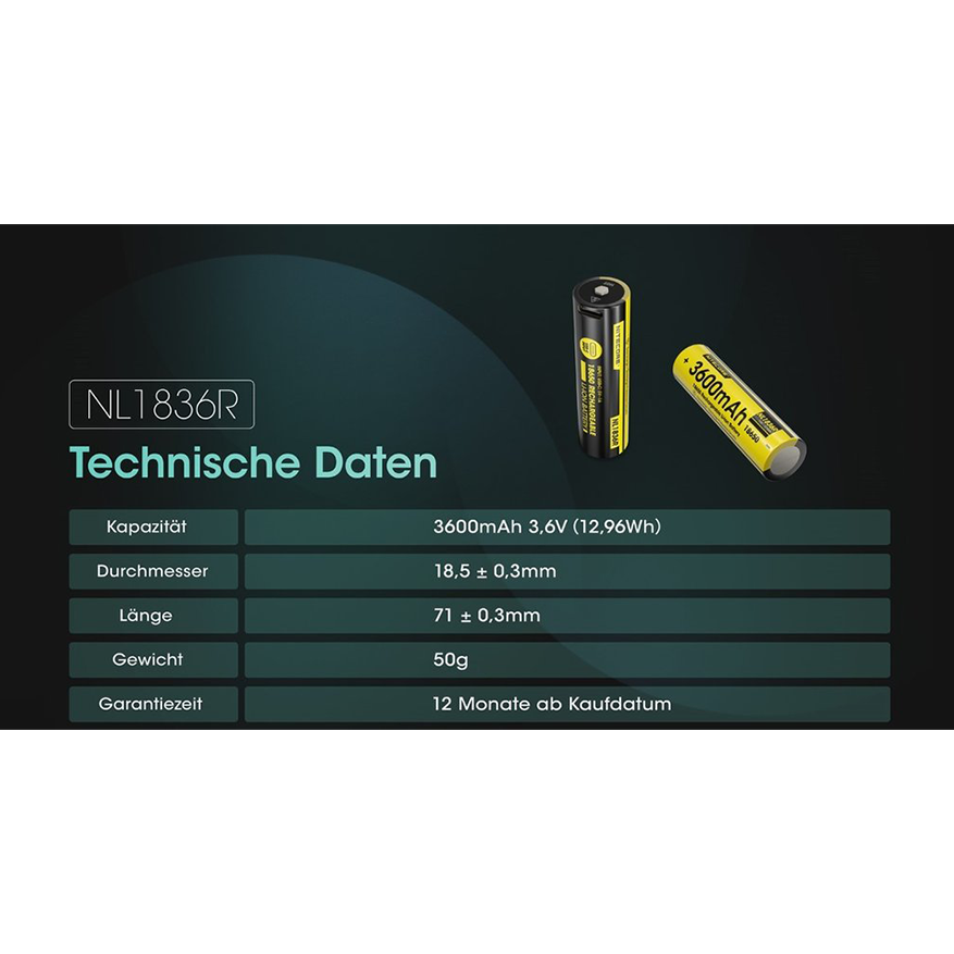 Nitecore Li-Ion Akku Typ 18650 - 3600mAh - NL1836R