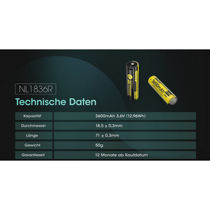 Nitecore Li-Ion battery type 18650 - 3600mAh - NL1836R